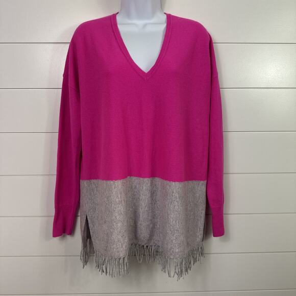 Lilly Pulitzer 100% Cashmere Fringe Alessandra Tunic Sweater Pink Gray sz S/M - Picture 1 of 8